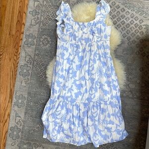 Aakaa Blue and White Ruffled Tiered Sundress